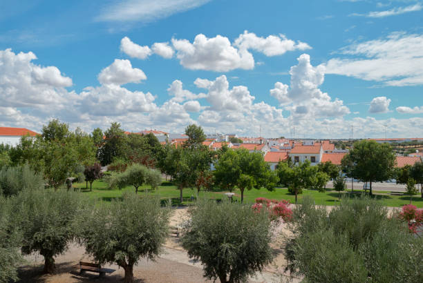 istock Garden park in arronches white white clouds 1071827200