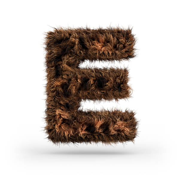 uppercase fluffy and furry font. letter e. 3d - fur type imagens e fotografias de stock
