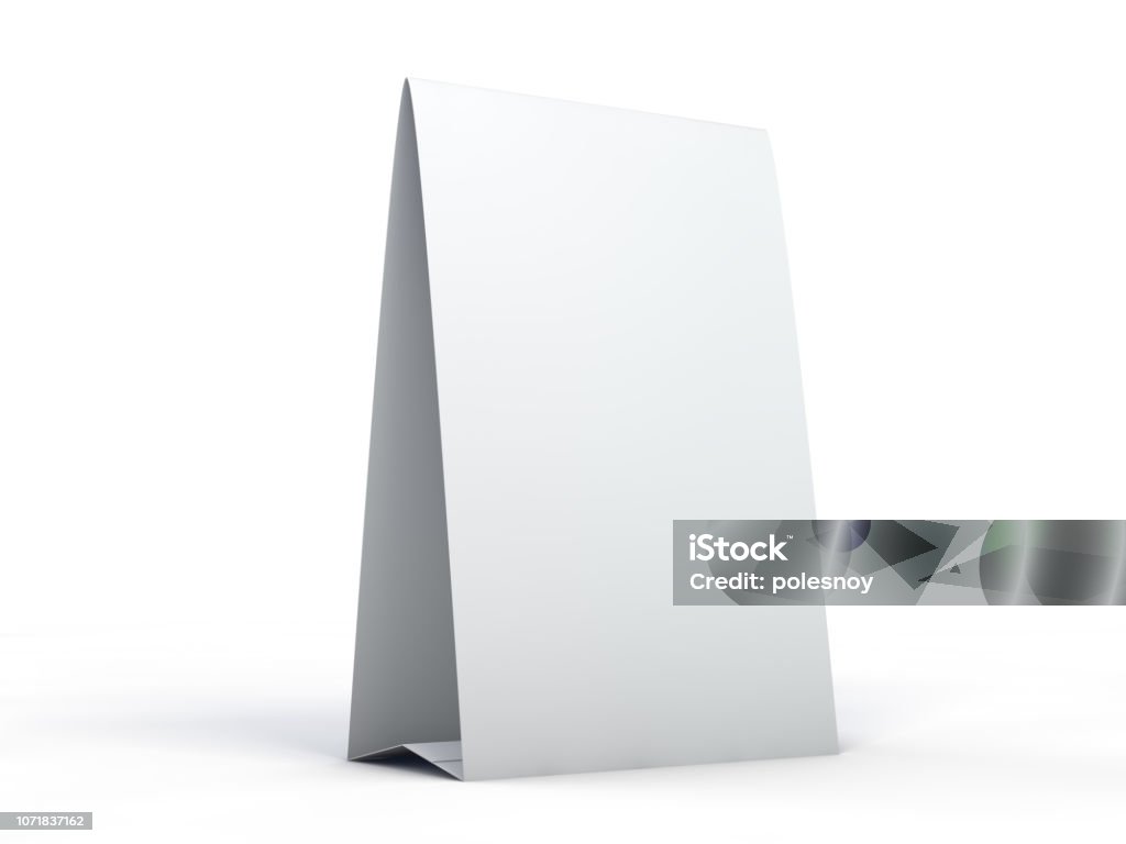 Stand for booklets with white sheets of paper. Mockup. 3D Stand for booklets with white sheets of paper. Mockup. 3D rendering Table Stock Photo