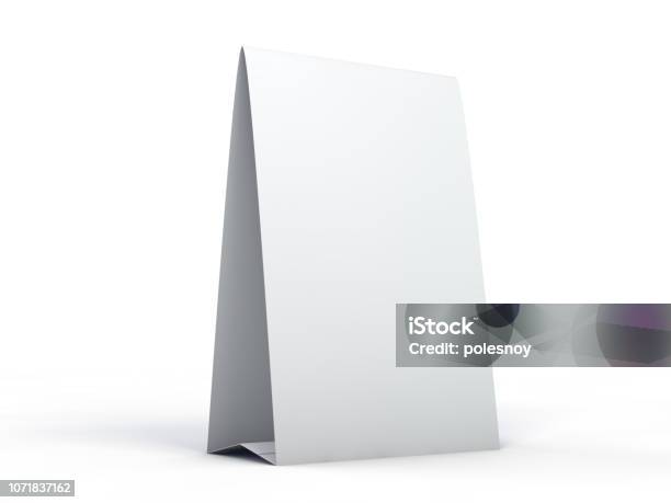 Stand For Booklets With White Sheets Of Paper Mockup 3d Stock Photo - Download Image Now