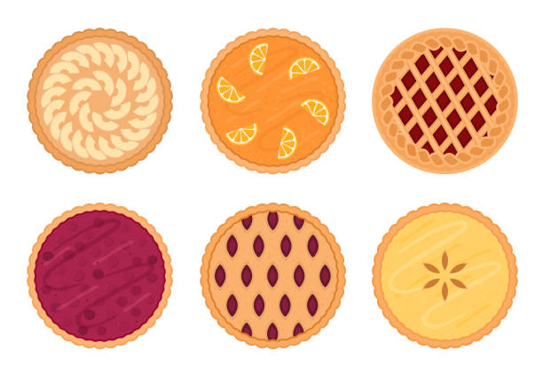 illustrazioni stock, clip art, cartoni animati e icone di tendenza di set di torte di frutta. isolato su sfondo bianco. - pie apple pastry crust celebration