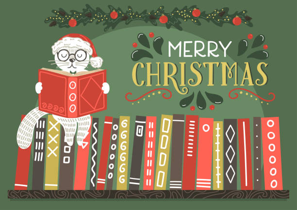с рождеством христовым поздравительная открытка. - book book spine library bookstore stock illustrations