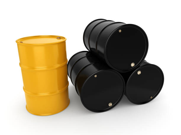 istock 3D rendering black barrels and yellow 1071855560