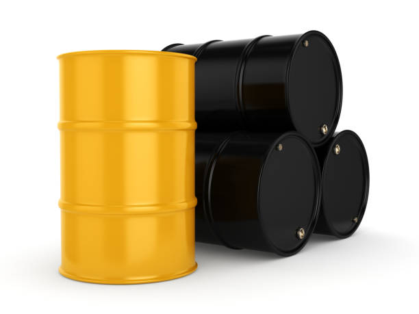 istock 3D rendering black barrels and yellow 1071855616