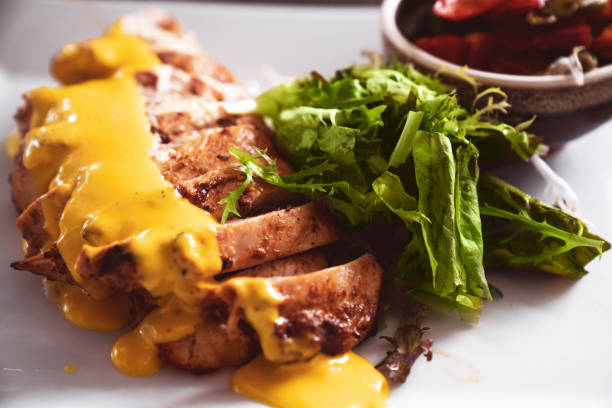 Chicken meal with curry sauce at the restaurant