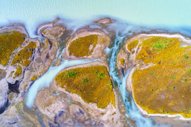 istock Braided river and islets, aerial view, Iceland 1071877268