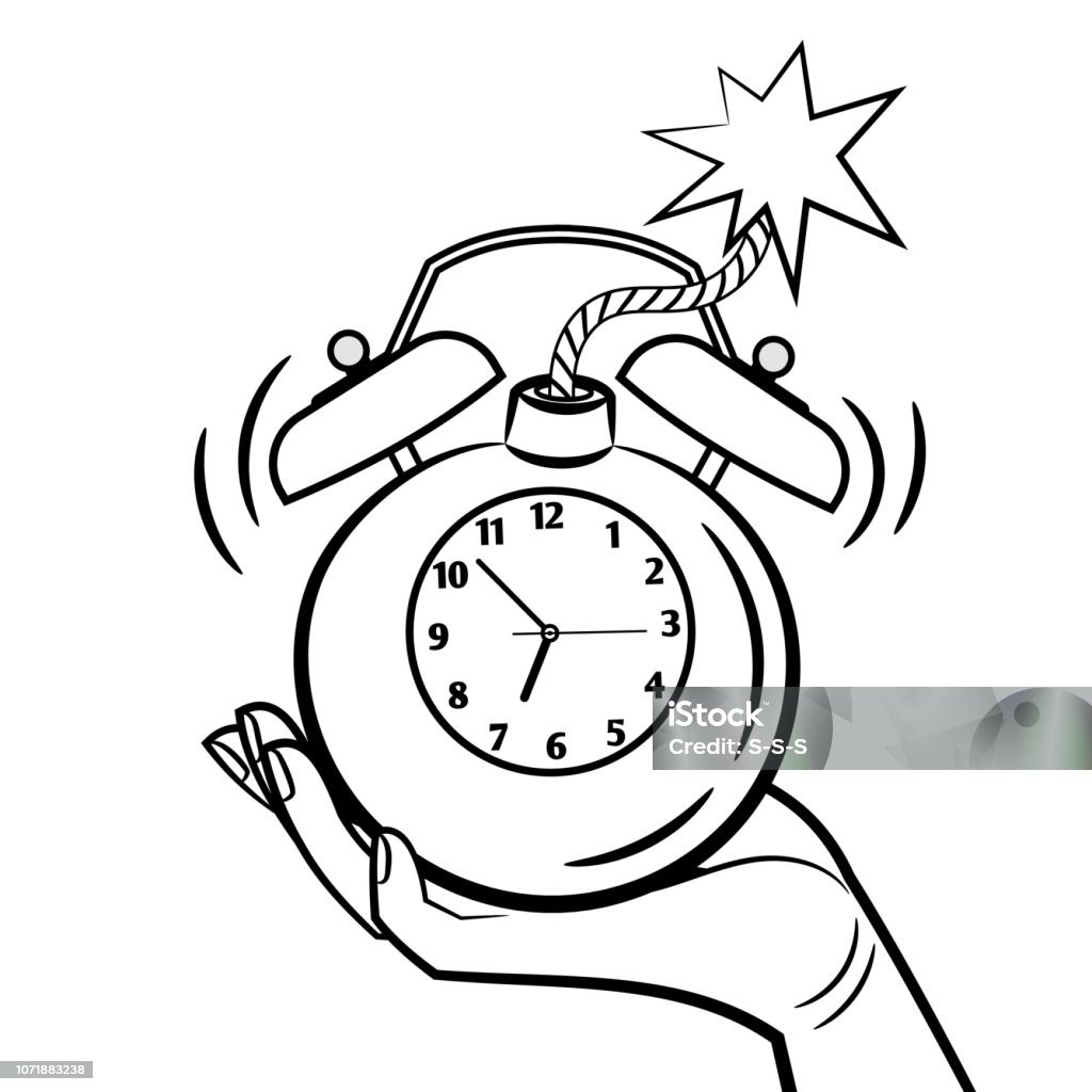 Bomb alarm clock coloring page Bomb style alarm clock vector illustration. Wake up clock coloring page Abstract stock vector