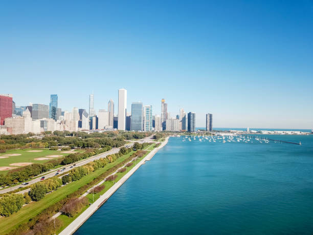 istock Top view modern Chicago skylines and Lake Michigan 1071890978