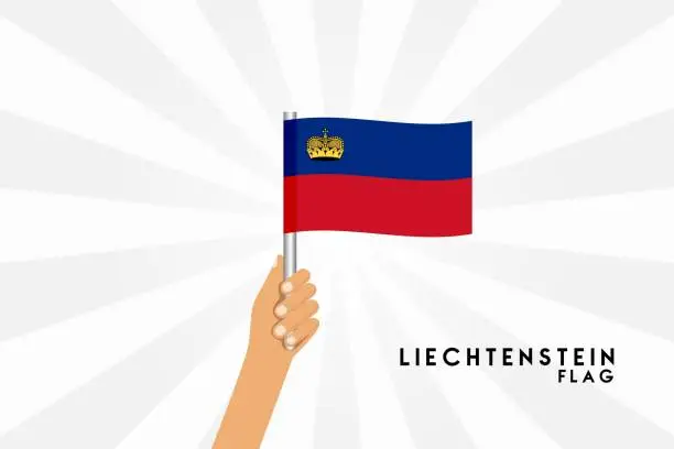 Vector illustration of Vector cartoon illustration of human hands hold Liechtenstein flag. Isolated object on white background.