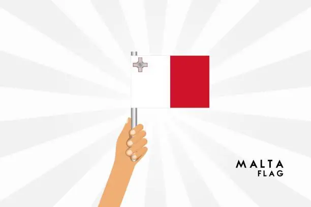 Vector illustration of Vector cartoon illustration of human hands hold Malta flag. Isolated object on white background.