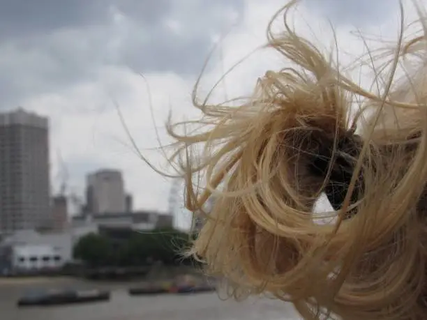hair blowing in the wind