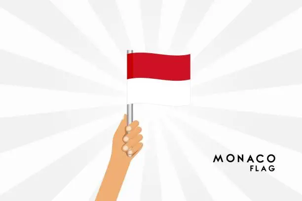 Vector illustration of Vector cartoon illustration of human hands hold monaco flag. Isolated object on white background.