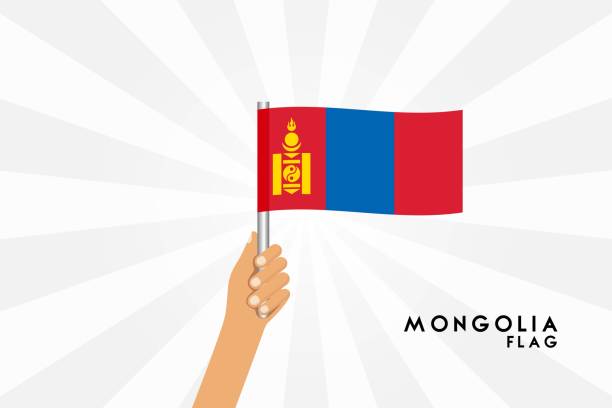 人間の手のベクトル漫画イラストは、モンゴルの国旗を保持します。白い背景の上の孤立したオブジェクト。 - inner mongolia independent mongolia mongolian culture mongolian ethnicity点のイラスト素材／クリップアート素材／マンガ素材／アイコン素材