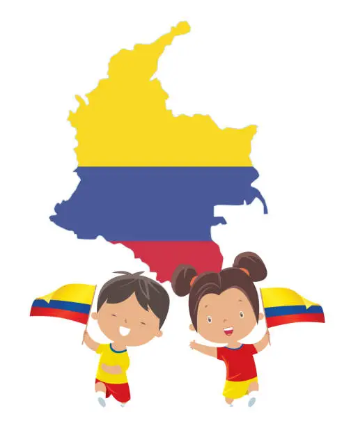 Vector illustration of Children with Colombia  flags