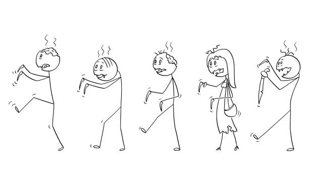 istock Cartoon of Group of Five Undead Zombies Walking 1071901980