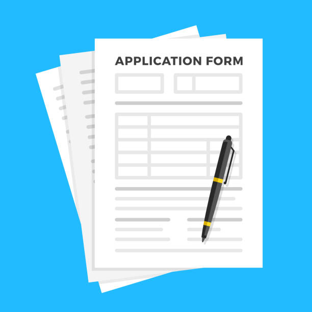 Application form and pen. Claim form, paperwork concepts. Flat design. Vector illustration Application form and pen. Claim form, paperwork concepts. Flat design. Vector illustration application form stock illustrations