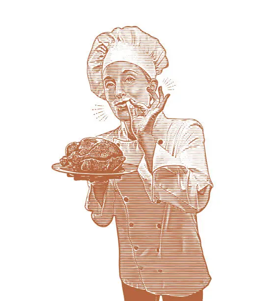 Vector illustration of Female chef giving okay hand sign