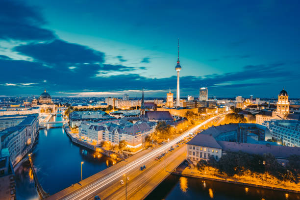 istock Berlin skyline with Spree river at sunset, Germany 1071929480