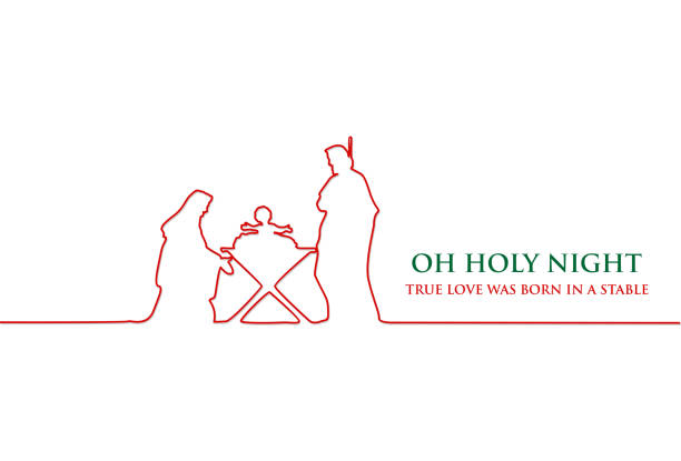 ilustrações de stock, clip art, desenhos animados e ícones de line drawing, birth of christ, silhouette of mary, joseph and jesus, vector - joseph