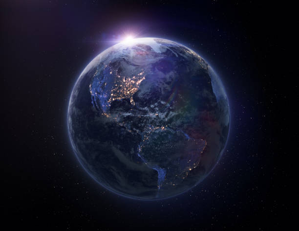 地球の夜の空間 - earth satellite view space planet ストックフォトと画像