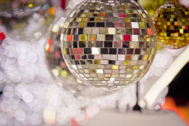 istock Christmas tree decorated with mirror disco ball. Ornament lighting and gliter decor for celebrate, merry christmas and Happy new year. 1071935766