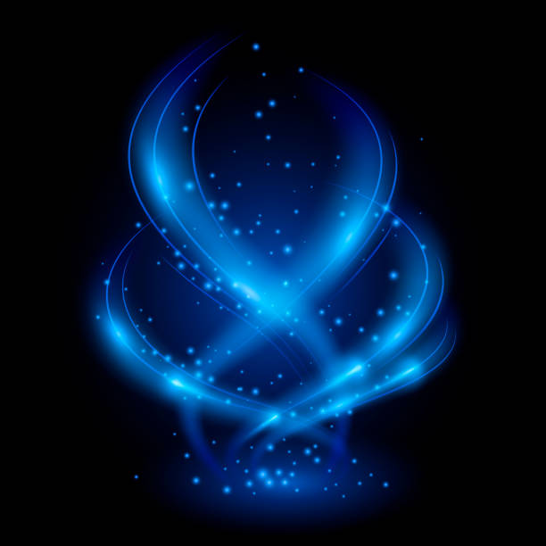 ilustrações, clipart, desenhos animados e ícones de ondas dinâmicas azuis com brilhos. efeito de luz mágico - spiral motion twisted moving up