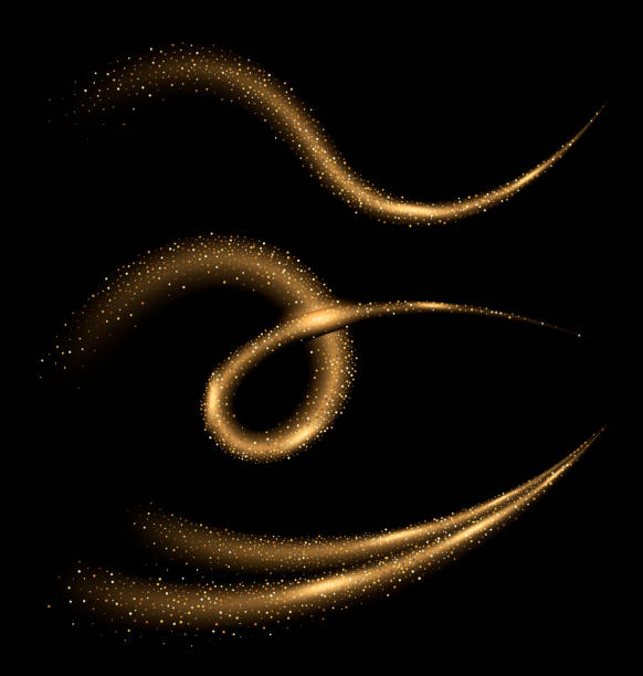 Dynamic golden trail. Glittering trace of star dust Dynamic golden trail. Glittering trace of star dust. Vector motion elements fairy wings stock illustrations