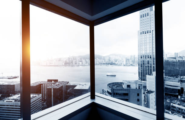Cityscape through the office window.