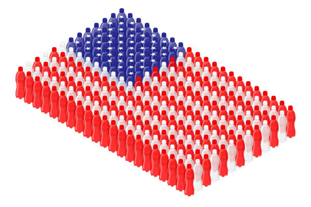 istock Isometric beverage plastic bottle in row, United States national flag shape concept design illustration isolated on white background, Editable stroke 1071957326