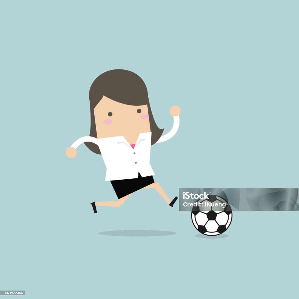 Businesswoman football player running with the ball. Adult stock vector