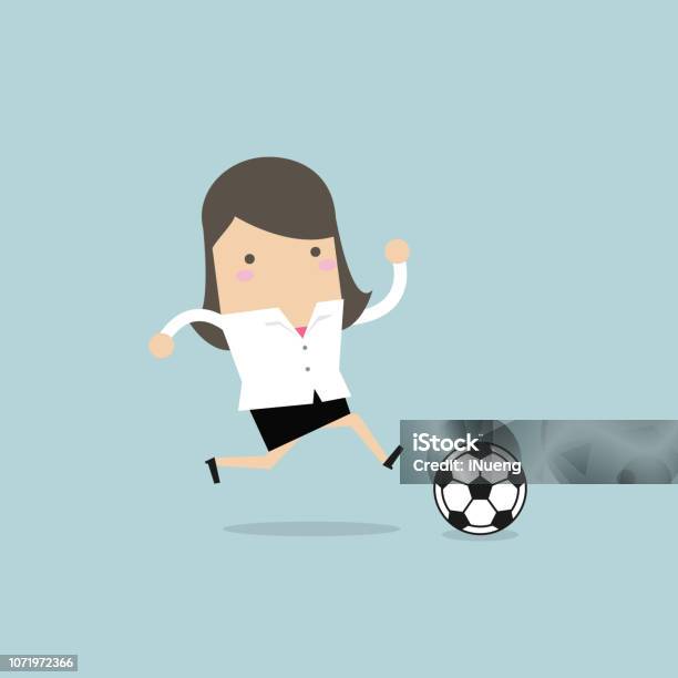 Businesswoman Football Player Running With The Ball Stock Illustration - Download Image Now