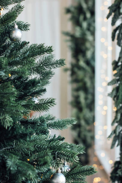 istock Decorated Christmas tree, minimalist Scandinavian decor backgrou 1071977282