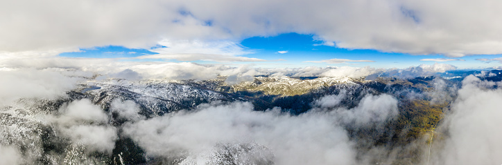 Victorian high country Panorama, near Falls Creek with clouds and snow