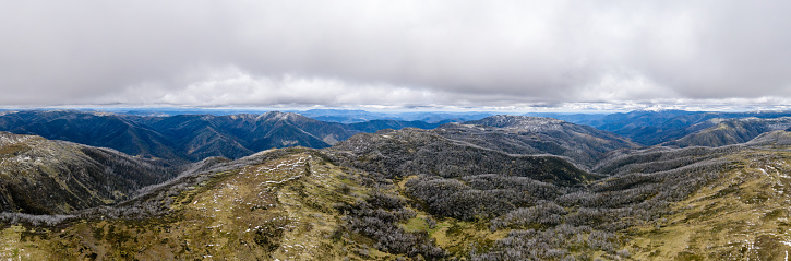 Victorian high country Panorama, near Falls Creek with clouds