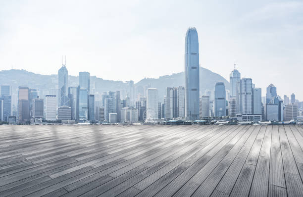 istock Panoramic skyline and buildings with empty road in Hong Kong 1071996842