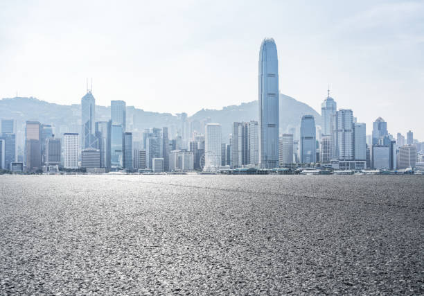 istock Panoramic skyline and buildings with empty road in Hong Kong 1071998118