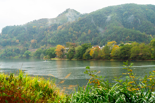 Autumn color: mountain and river