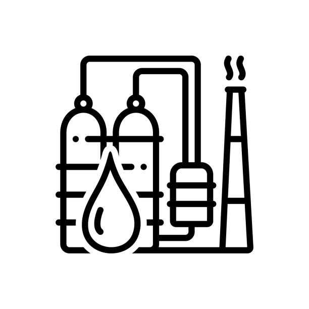 Petrochemical refinery Icon for petrochemical, refinery, industry, oil plant, drop, petrol, manufacturing petrochemical plant stock illustrations