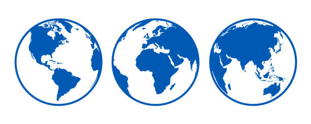 blaue kugeln mit kontinenten, aus unterschiedlichen positionen - lager vektor anzeigen - land in sicht stock-grafiken, -clipart, -cartoons und -symbole
