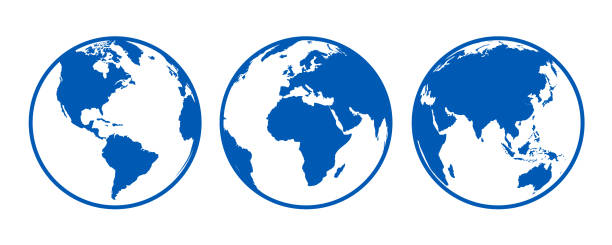 illustrations, cliparts, dessins animés et icônes de bleu de globes avec les continents, vue de différentes positions - stock vector - view into land