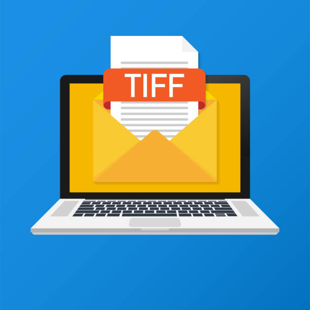 Laptop with envelope and TIFF file. Notebook and email with file attachment TIFF document. Laptop with envelope and TIFF file. Notebook and email with file attachment TIFF document. Vector illustration. toronto international film festival stock illustrations