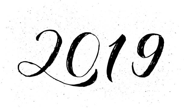 istock 2019 Hand painted numbers with brush. Grunge calligraphy lettering for New Year on textured background. Holidays party poster. Easy to edit vector template 1072029650