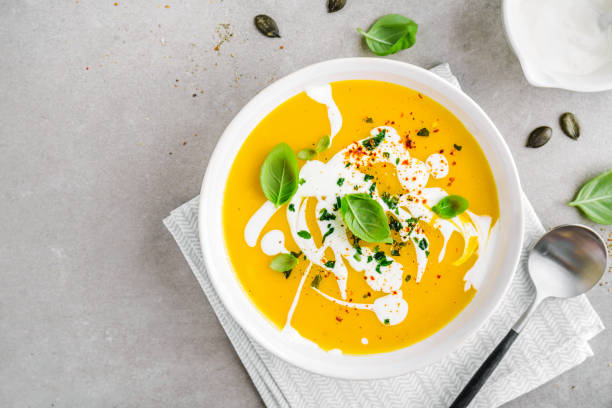 istock Pumpkin creamy soup served in bowl 1072044314