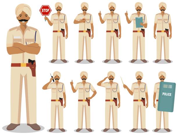 Police People Concept Detailed Illustration Of Indian Policeman Standing In  Different Poses In Flat Style Isolated On White Background Flat Design  People Characters Vector Illustration Stock Illustration - Download Image  Now - iStock