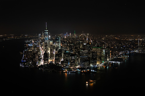 Aerial Shot at Night - New York City, USA