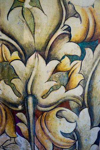 Medieval floral fresco pattern background
