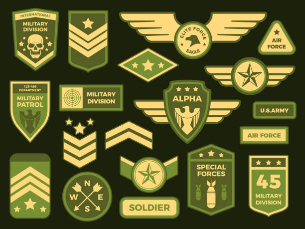 ilustrações de stock, clip art, desenhos animados e ícones de military badges. american army badge patch or airborne squadron chevron. vector isolated illustration collection - army