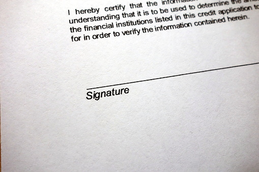 Space for signature on document, business concept