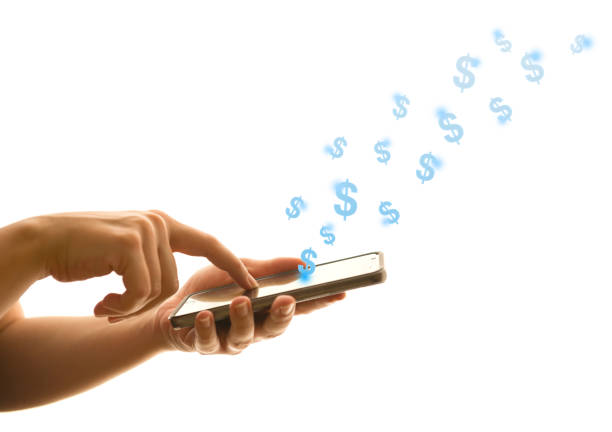 wysyłanie pieniędzy - bill mobile phone smart phone currency zdjęcia i obrazy z banku zdjęć