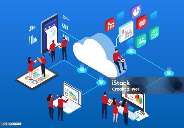 Cloud Technology Work Stock Illustration - Download Image Now - Cloud Computing, Data, Technology